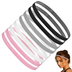 8Pcs Non-Slip Elastic Sport Athletic Thin Headbands Hair Bands for Women Men (Black, White, Gray, Pink)