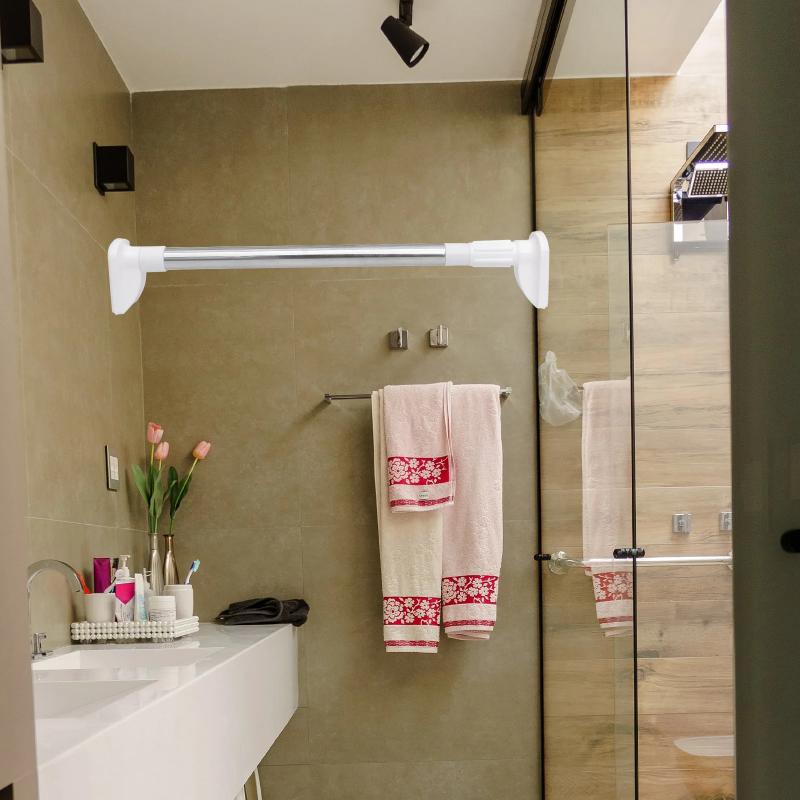 1Pcs Retractable Clothes Rail Telescopic Punch-Free Clothes Rod Household Multipurpose Hanger Rail Silver White