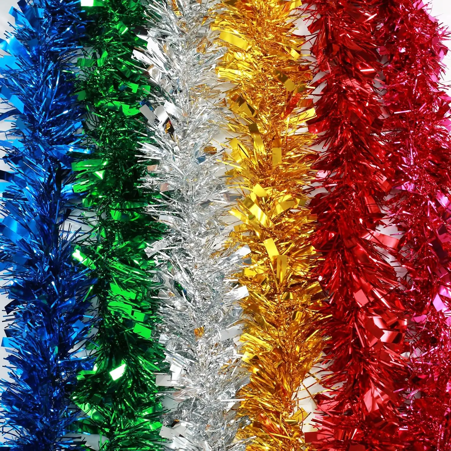 6 Rolls Wedding Tinsel Garland, 6.6Ft Each Color Shiny Metallic Garlands Bulk for Craft Christmas Tree Parade Float Holiday Party Decorations Indoor Outdoor