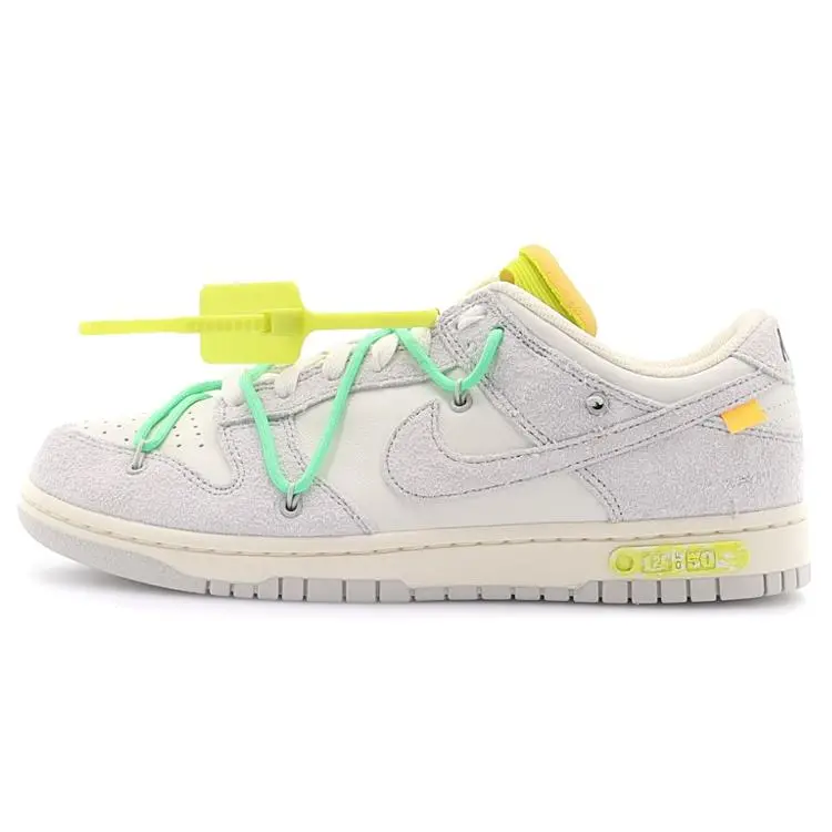 Off-White x Nike Dunk Low Top Sneakers for Men and Women – Green Laces, Yellow Eyelets, Non-Slip, Cushioned, Durable Verifiable, with credentials and supporting global authentication