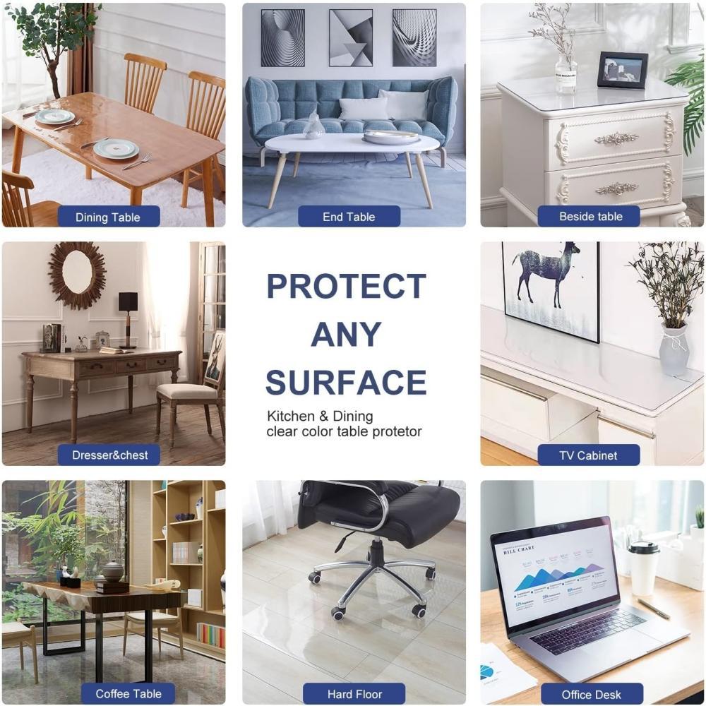 Transparent tablecloth protector, available in multiple sizes, 1.5mm thick waterproof plastic rectangular tablecloth, PVC transparent tablecloth protector, suitable as a tabletop protection pad for kitchen, dressing table, writing desk, and dining table