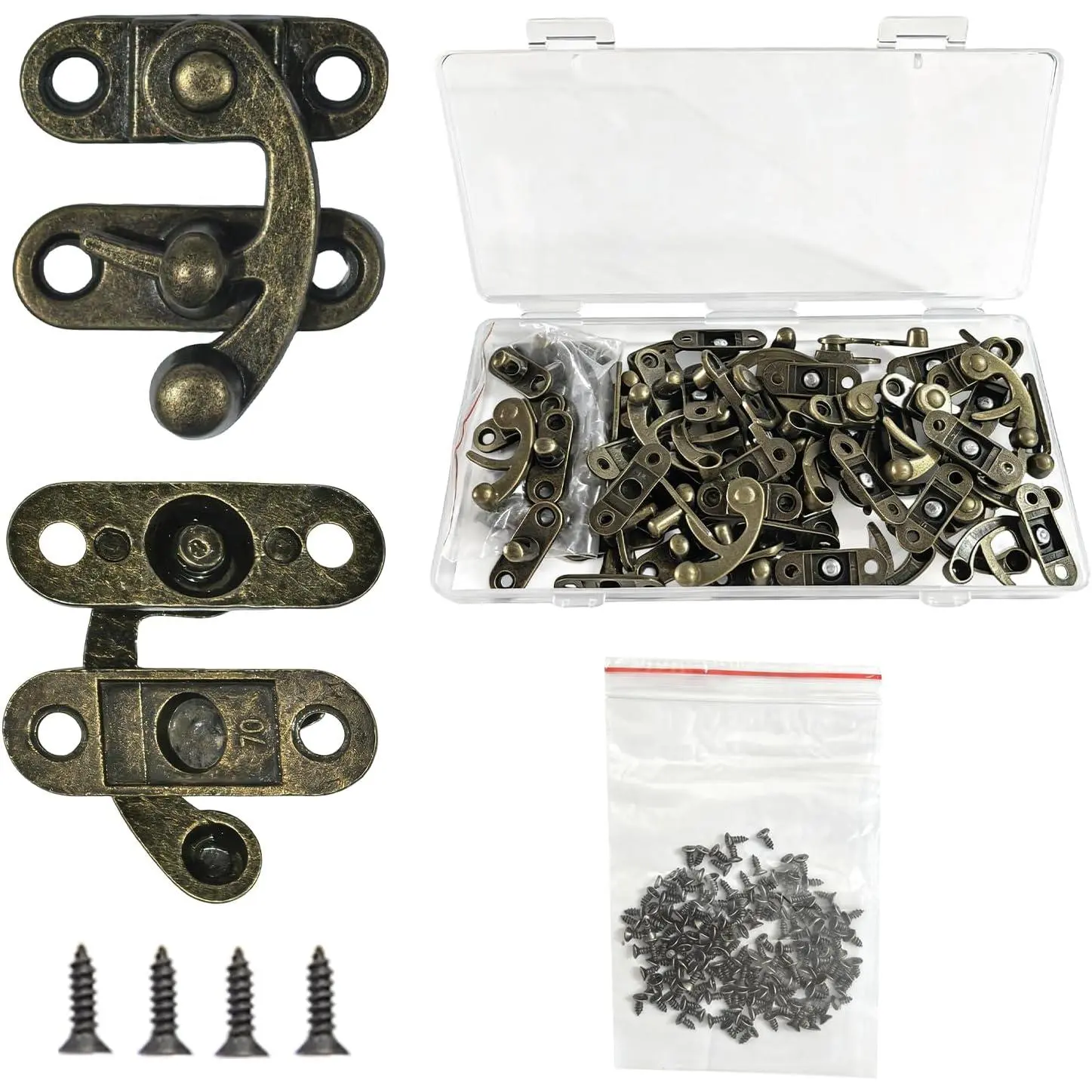 24 count Thickened Solid Hasp Latches Locks Hooks, Antique  Decorative Hasp Latches with Screws for  Box Wooden Cabinet Door,  Door Gate, Zinc Alloy (Bronze 24 count)