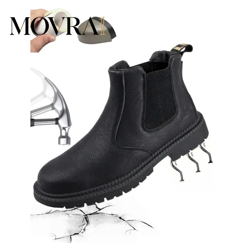 MOVRA1 Men's Classic Solid Color Work Boots, Fashionable Steel Toe Boots Daily Wear, Durable Comfortable Outdoor Work Shoes, Work Protective Shoes, Safety Square Toe