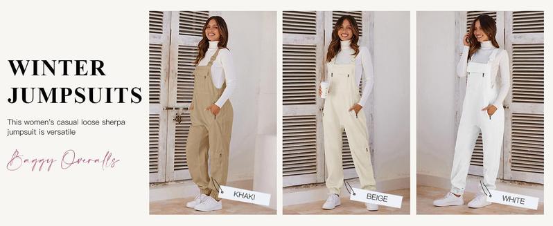 Imily Bela Women's Fleece Warm Overalls Winter Loose Casual Jumpsuits with Pockets