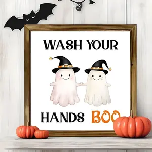 Halloween Handwashing Ghost Wood Sign, Fun Bathroom Decor, Moving Gift, Multi-Use Hanging Home Decoration, Funny Soap Dispenser Accessory