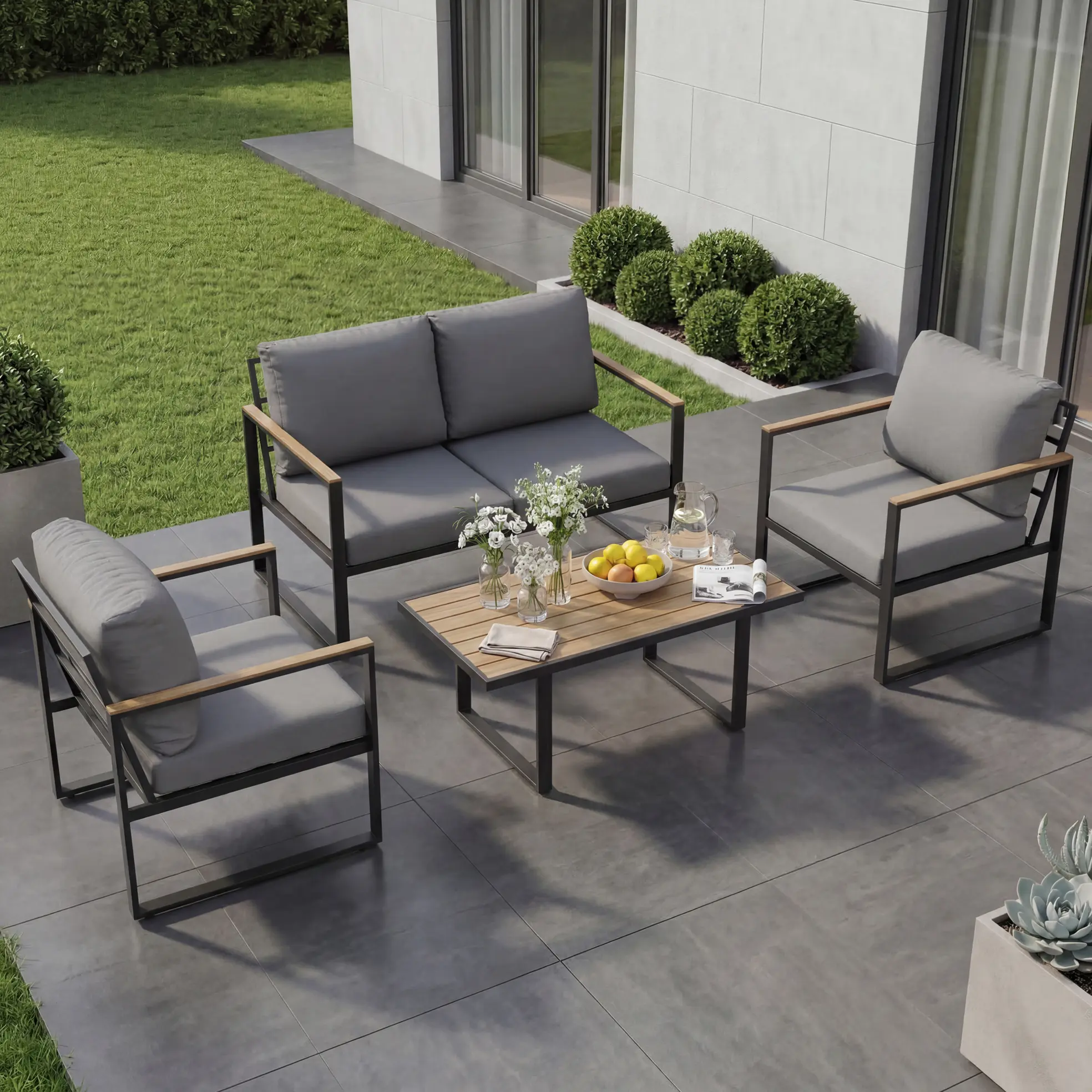 Tired of fragile outdoor sofas? 4-Piece PE Rope Patio Set, sturdy metal frame. Waterproof & UV resistant, perfect for garden balcony backyard.