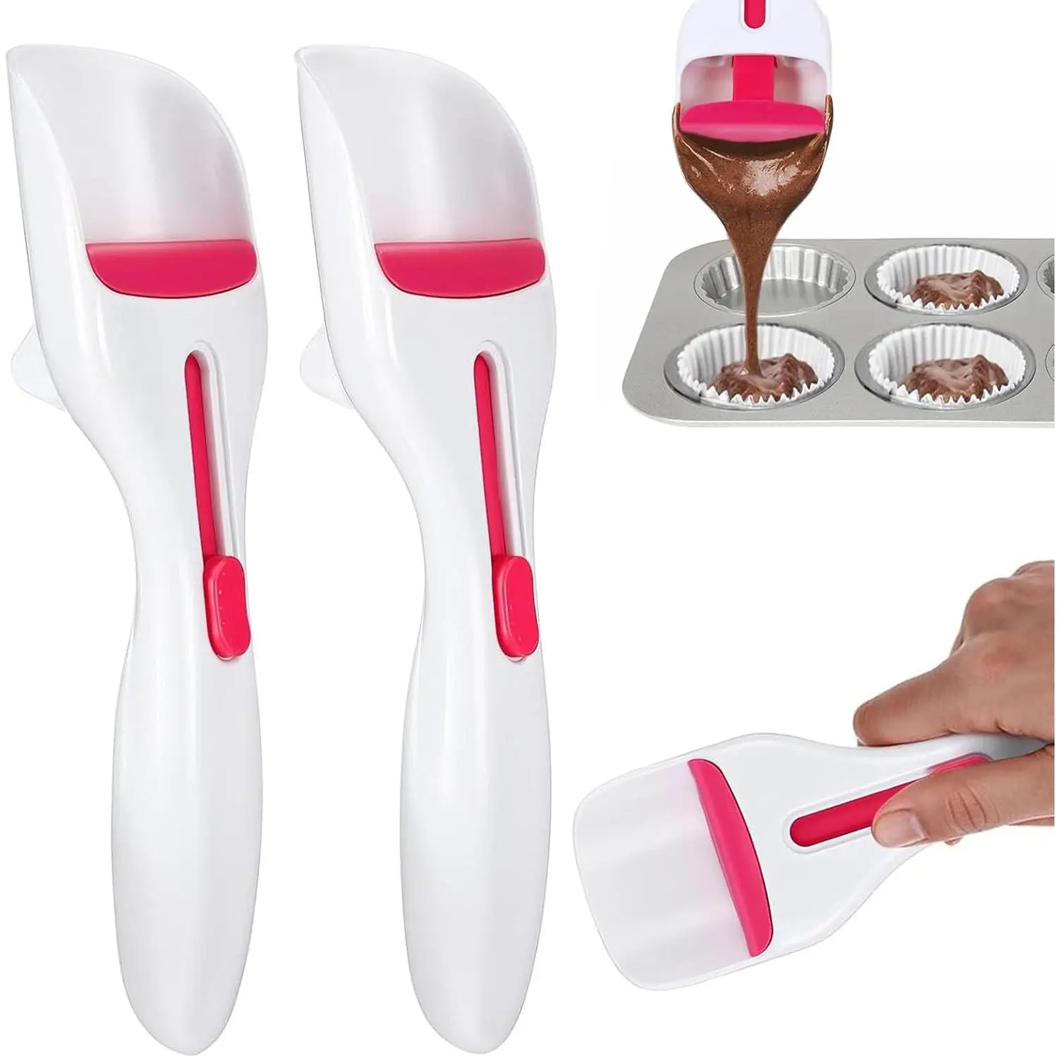 2PCS Cupcake Scoop Batter Dispenser, Muffin Scoops for Baking, BPA Free One Touch Slide Dispenser for Cupcakes Cookie Dough Pancakes - Unique Baking Supplies