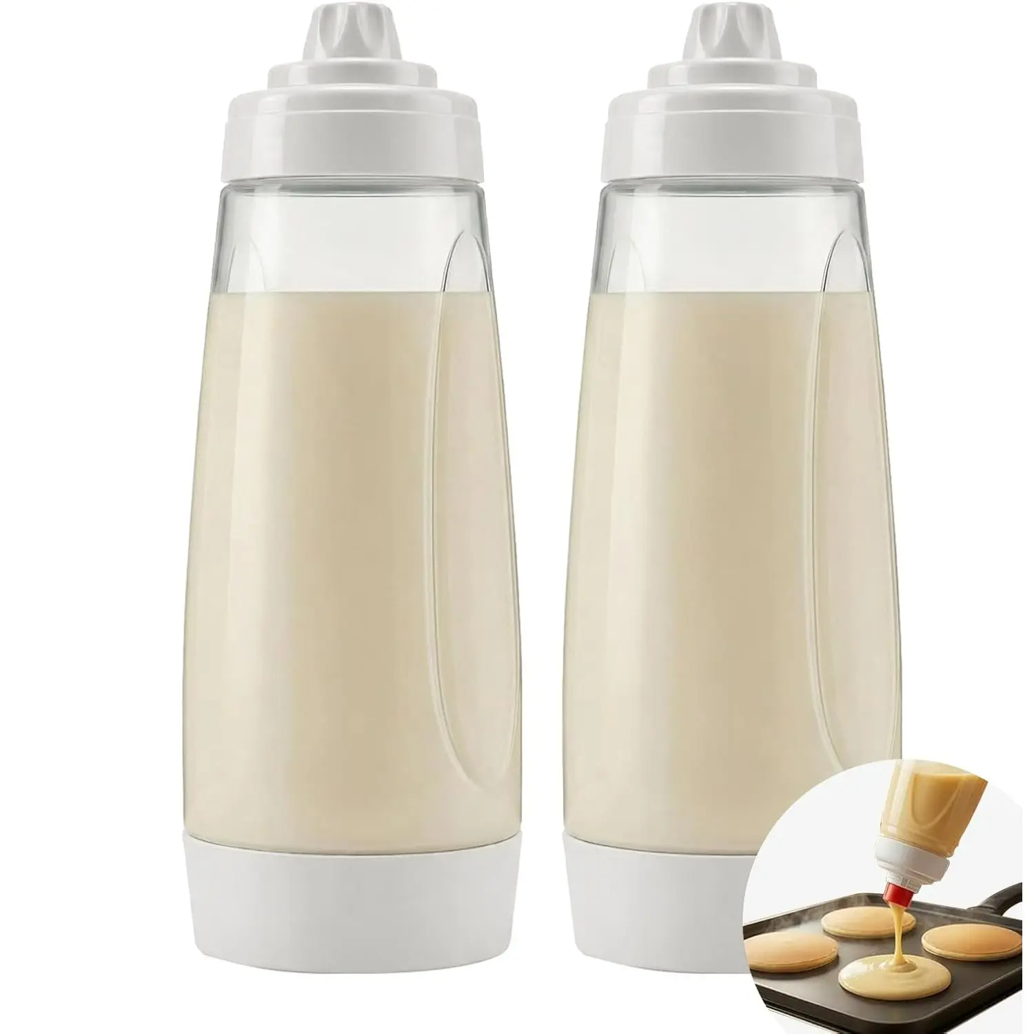 2-Pack Pancake Batter Dispenser and Mixer Bottle, 1000ML Leak-Proof Silicone Squeeze Bottle, Dishwasher Safe, Ideal for Pancakes, Waffles, Muffins