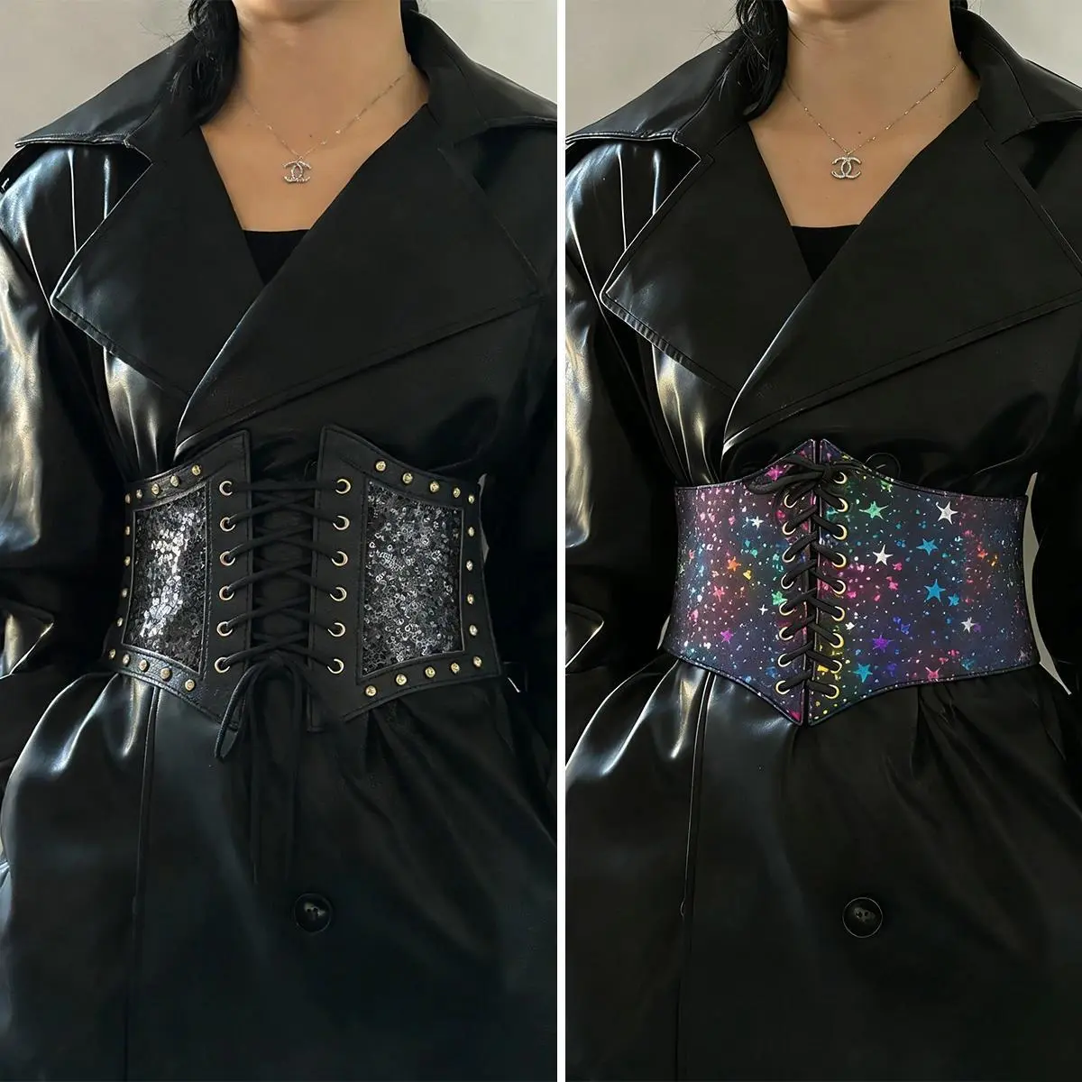 Gothic Glitter Plus Size Stretch Lace Cummerbunds Plus Size Elastic Wide Corset Belt Leather Dress Coat Waistband For Women