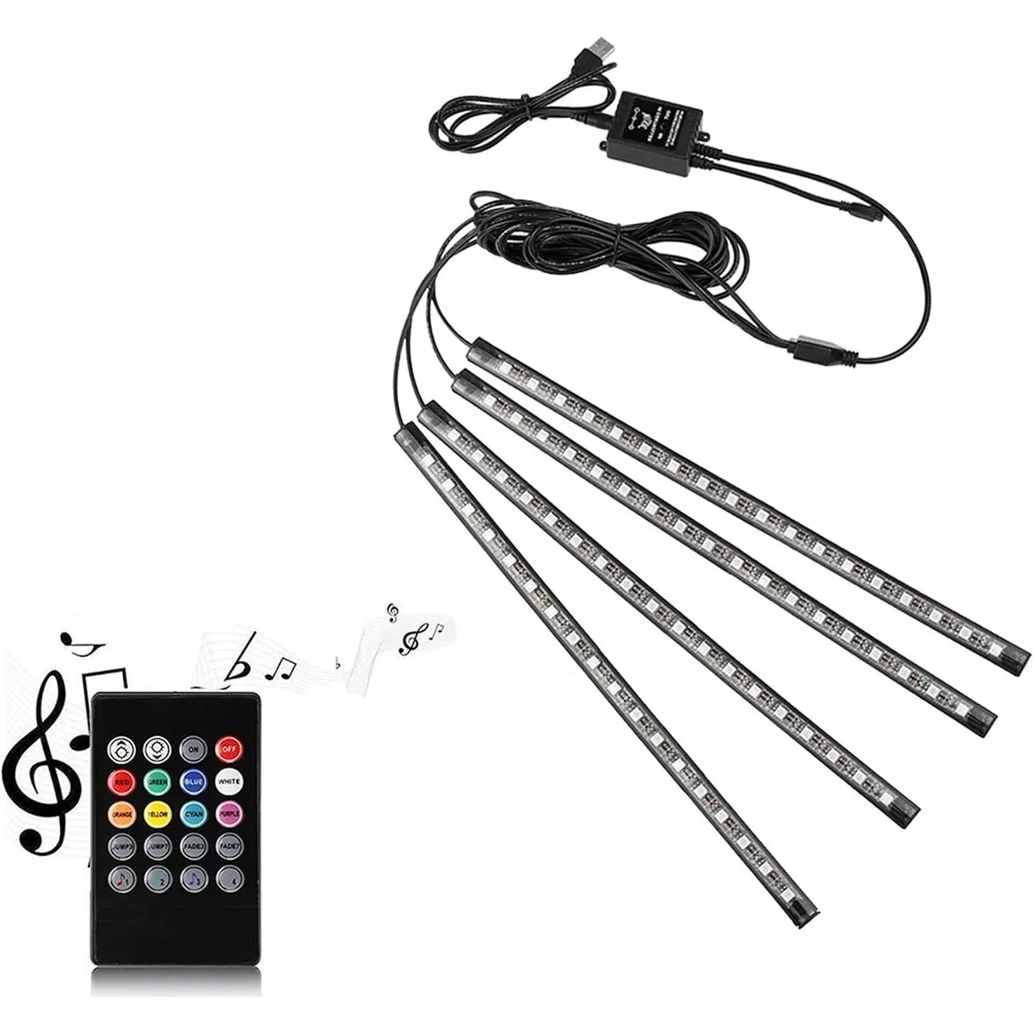 LED Strip Light,  4 count Multicolor   Interior Atmosphere Lights for  TV  with Sound  Function,Remote Control and  USB Port (48 LED-USB Port)