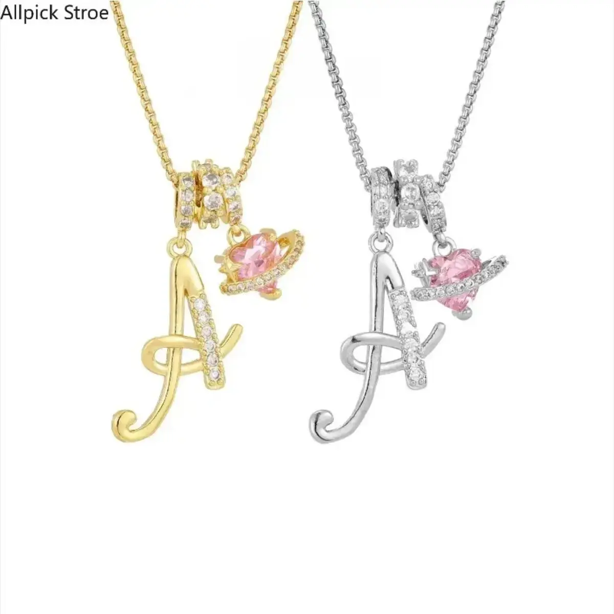 Gold Plated Initial Heart Necklace for Women, Pink CZ Letter Pendant with Dainty Y2K Design, Minimalist Fashion Jewelry for Daily Wear, Dates and Vacation Outfits
