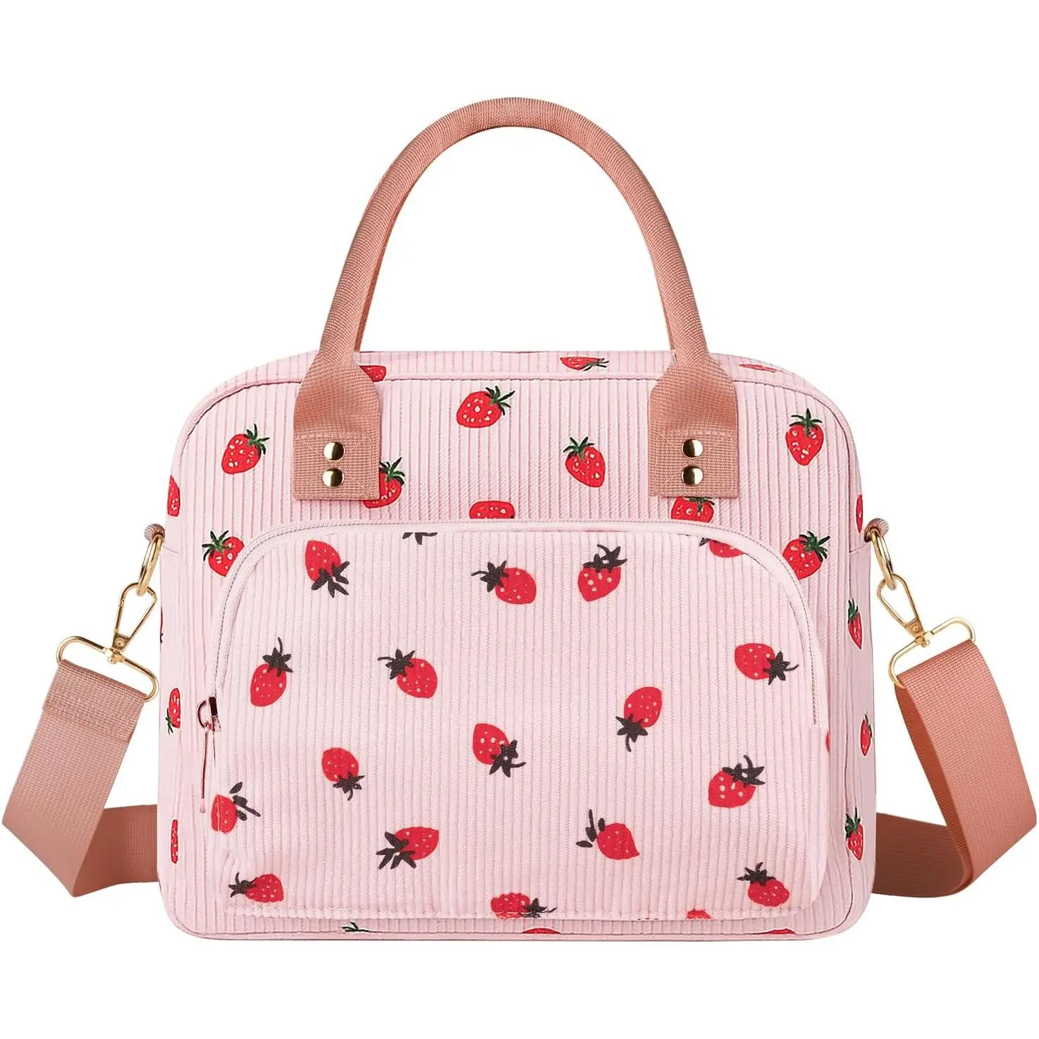 Lunch Bag Large Insulated Lunch Box for Women Adult Cute  Strawberry Lunchbox Corduroy Lunch Bags Boxes Pail with  Strap for Work Mom Picnic Office Travel 11.4×6.8×9.1 inches 11.5L