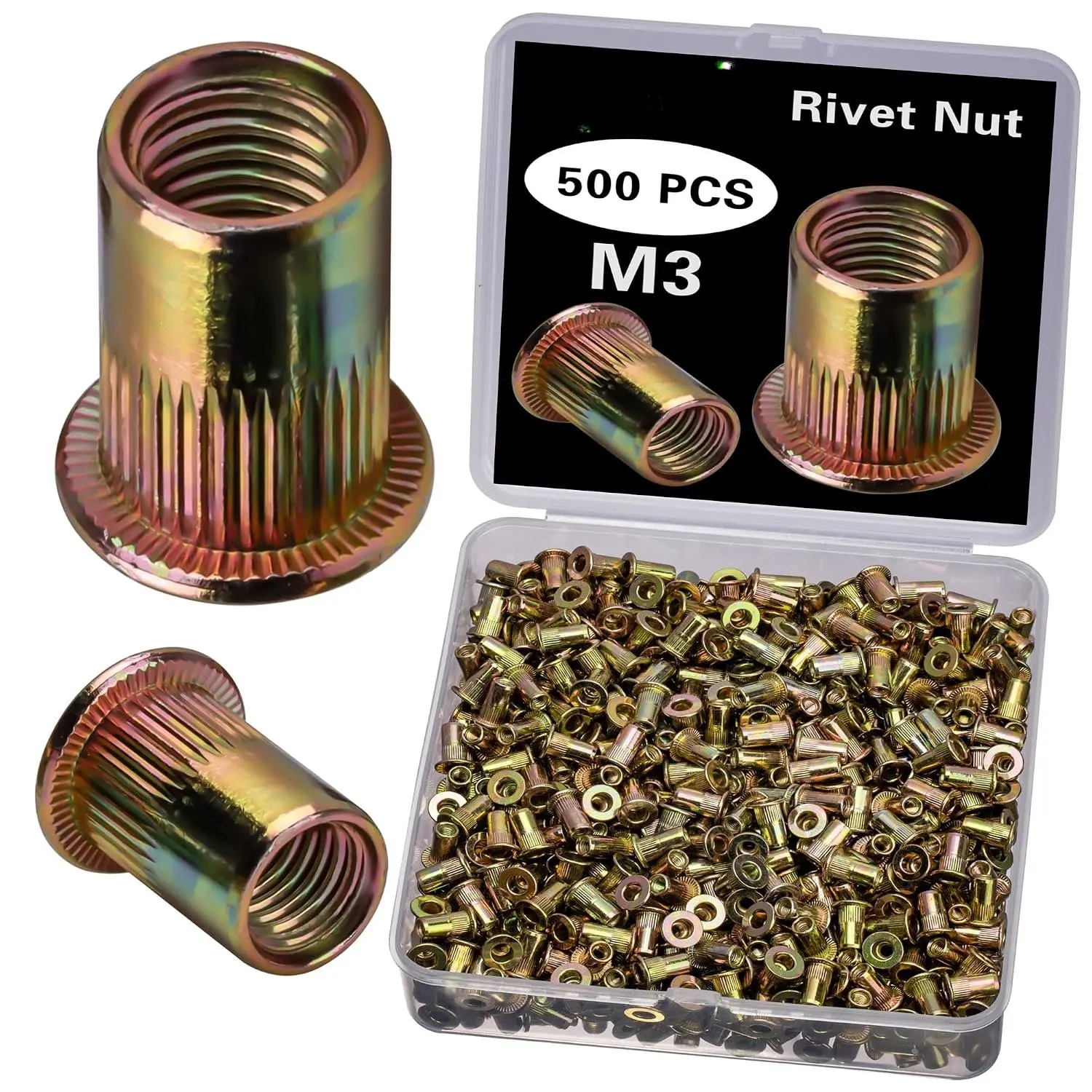 M3 Rivet Nuts, 500 count Metric Rivet Nuts, Freely Selectable (M12/M10/M8/M6/M5/M4/M3), Suitable for Furniture, Decoration, Automotive, Marine and Industrial Applications