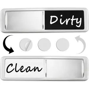 Dishwasher Magnet Clean Dirty Sign, Slide Strong Clean and Dirty Magnet Indicator for Dishwasher, Non-Scratch, Easy to Read, Self-Adhesive Stickers for Non-Magnetic Dishwasher, Refrigerator