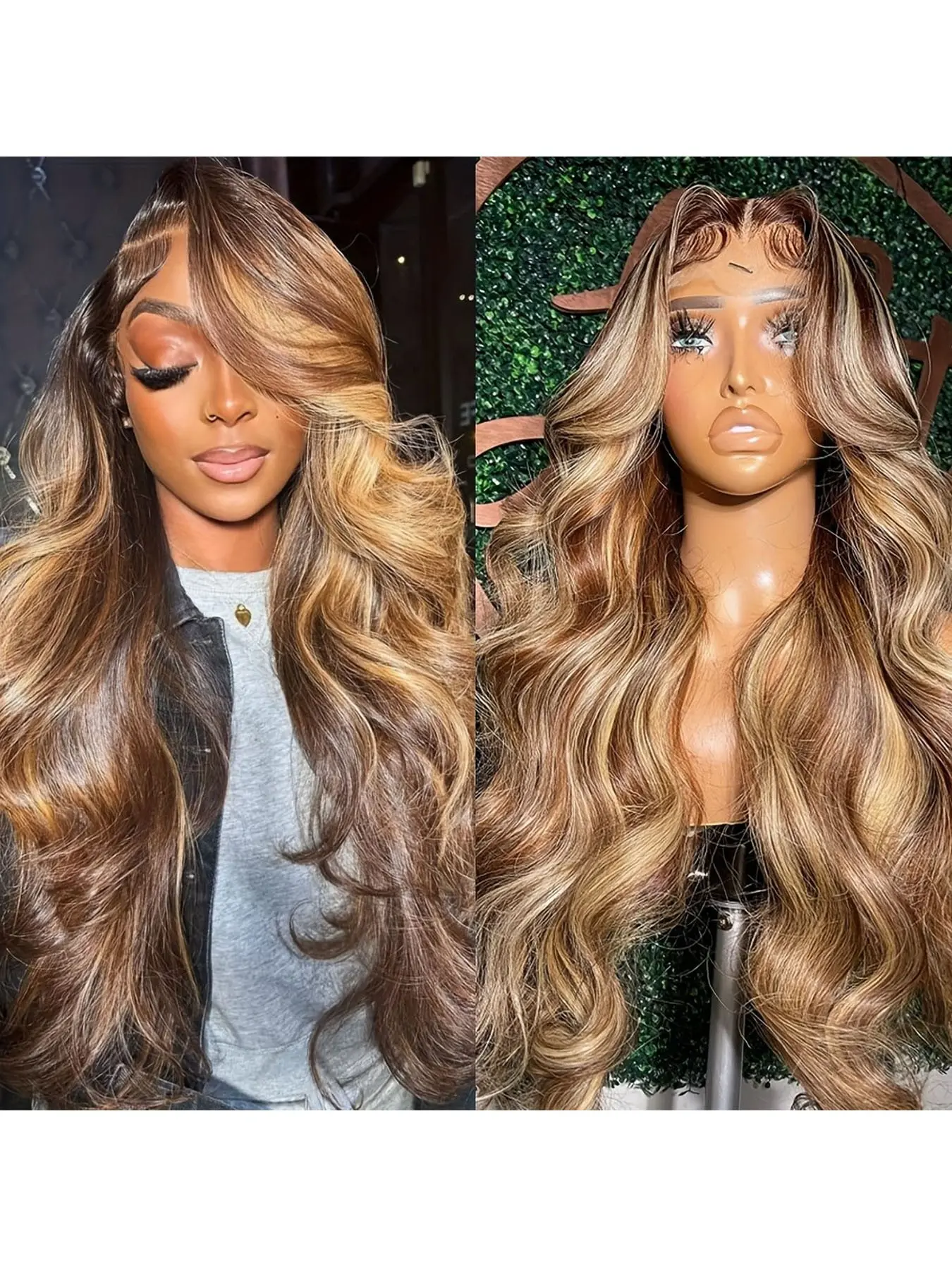 [Super Deal] P4/27 Highlight Brown Honey Blonde 13x4 Body Wave Lace Front Wigs 26 Inch Ombre Natural Wave Synthetic Wigs Lace Frontal Pre Plucked Glueless HD Wavy Wig Heat Resistant for Women 200% Density Lace Melt Wig