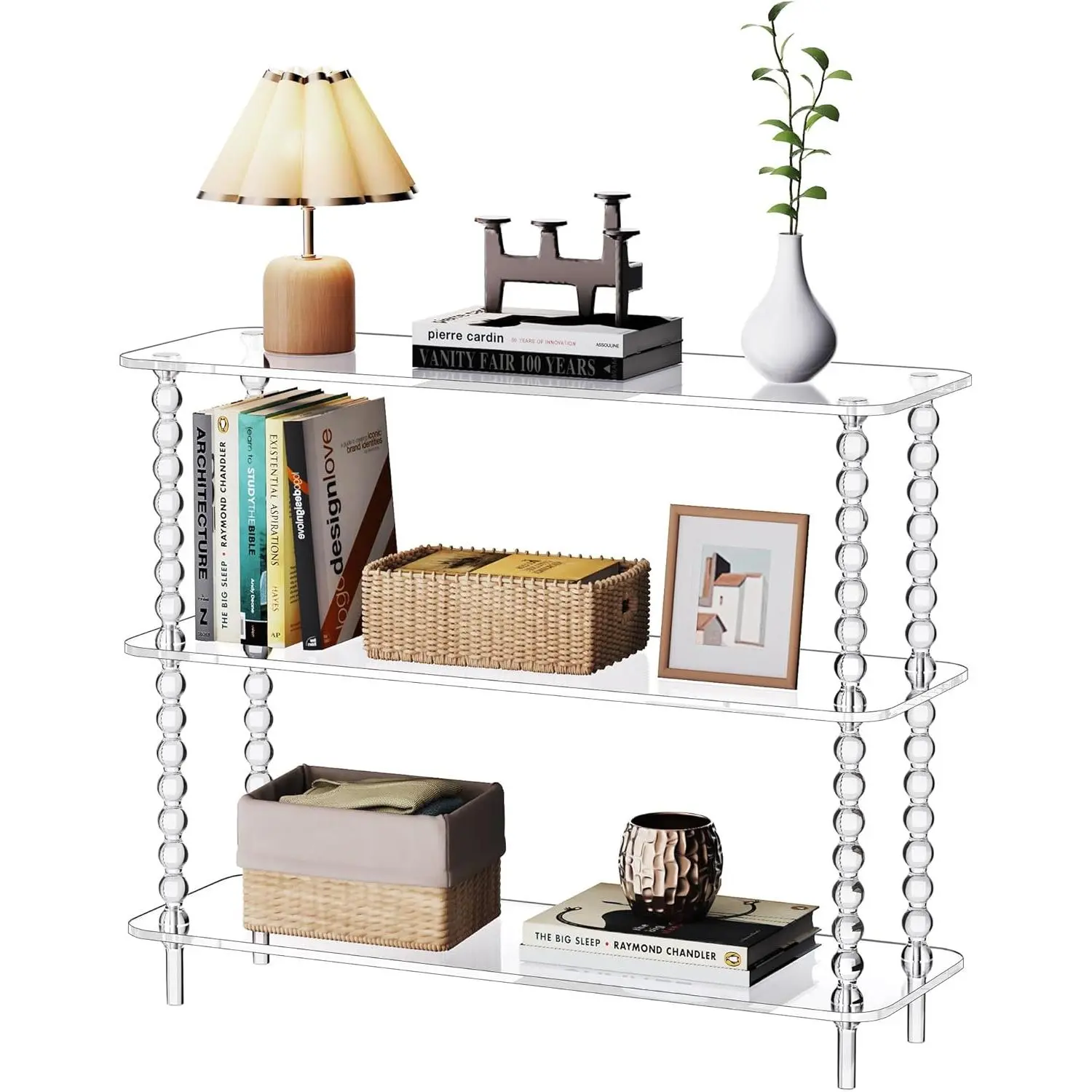 [SummerFinds]Solaround Clear Acrylic 3-Tier Console Table with Beaded Legs, 28.6" Tall Lucite Entryway Sofa Table & Storage Display Shelf for Hallway Living Room  homedecor
