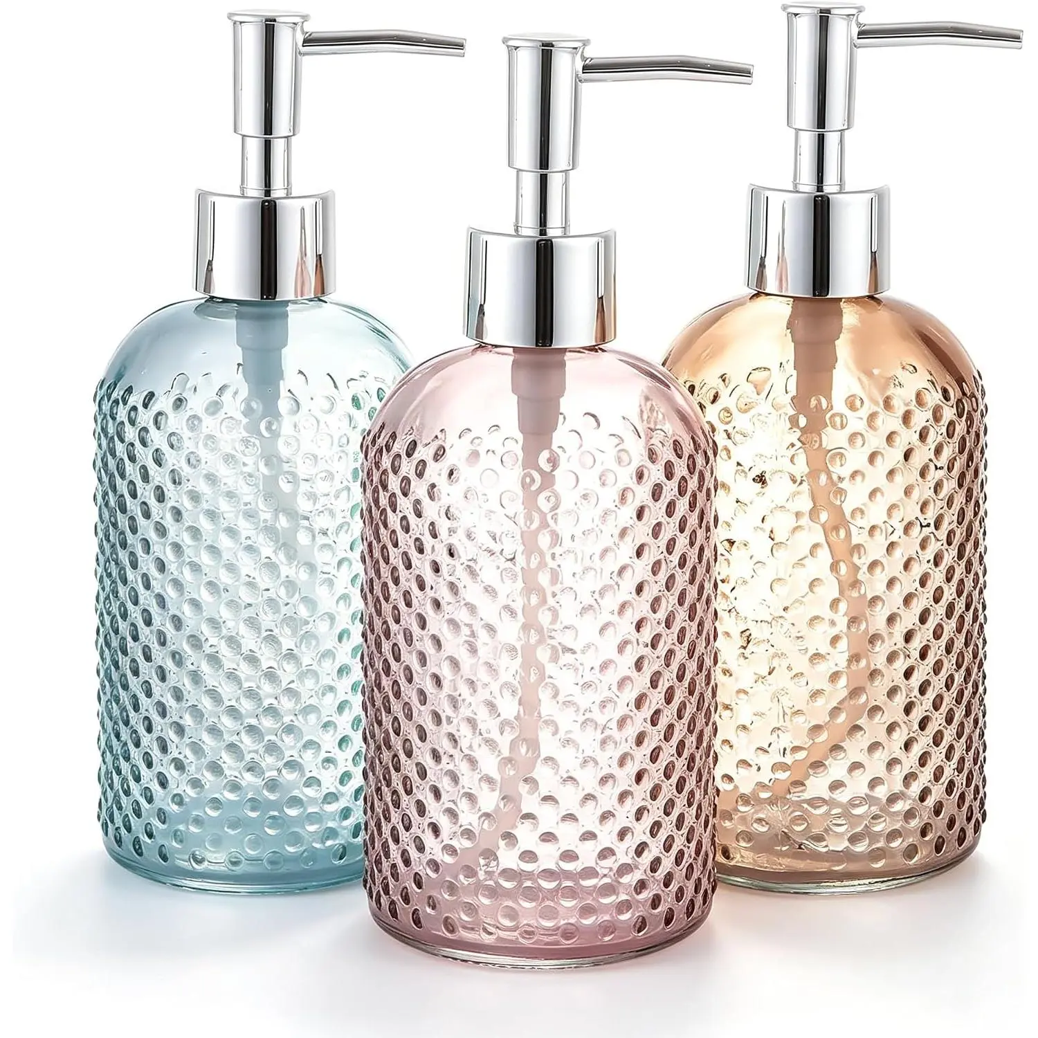3 Pack Assorted Glass 15 Ounce Lotion Soap Dispenser Bottle with Pump for Bathroom, Kitchen