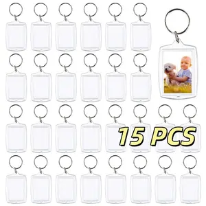 2D Flat, [2D Flat] 15pcs Photo Insert Keychains, Acrylic Clear Blank Keyrings Picture Frame Keyring with Split Ring for Passport Photo Size, 1.57 Inch By 2.36 Inch, 2D Flat