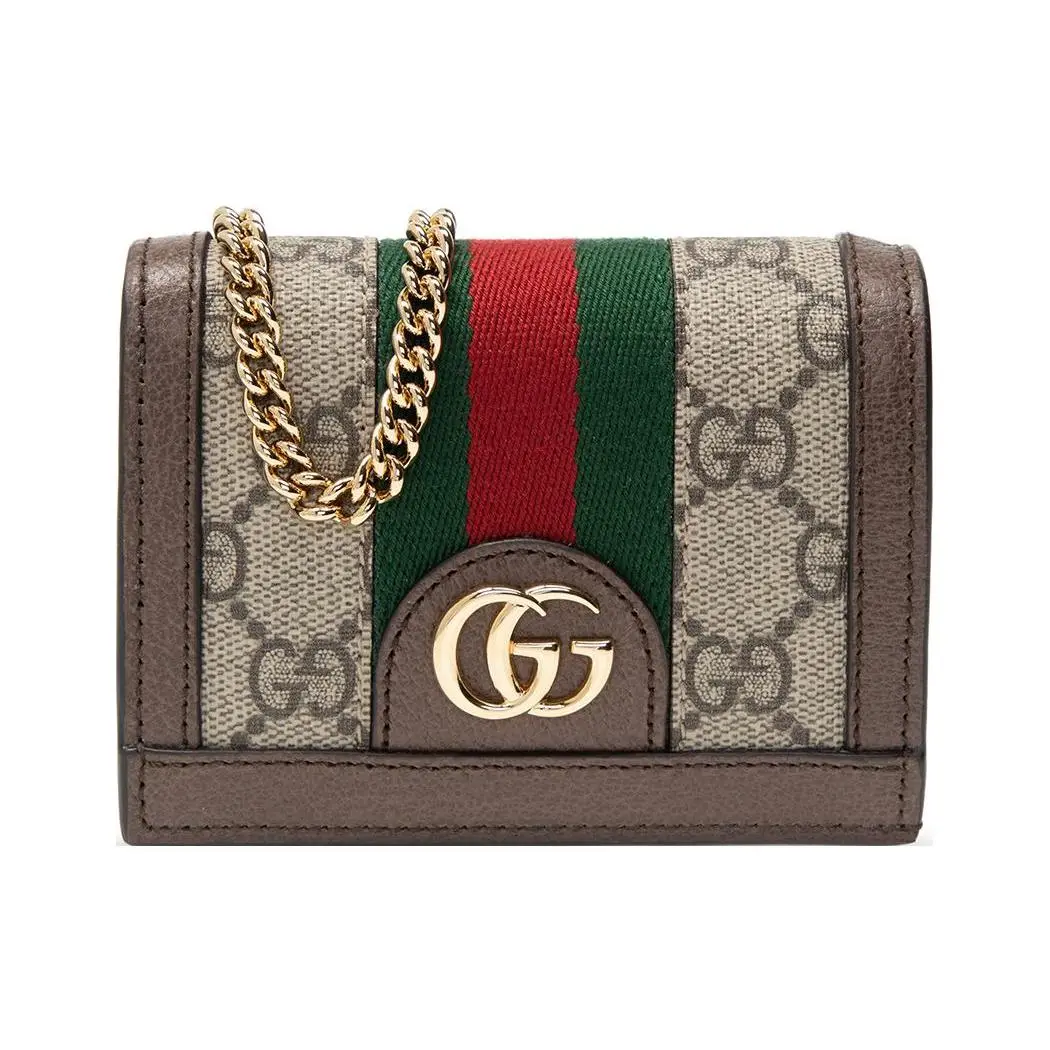 Gucci Ophidia GG Logo Webbing Chain-Handle Leather Shoulder Bag for Women in Ebony and Brown