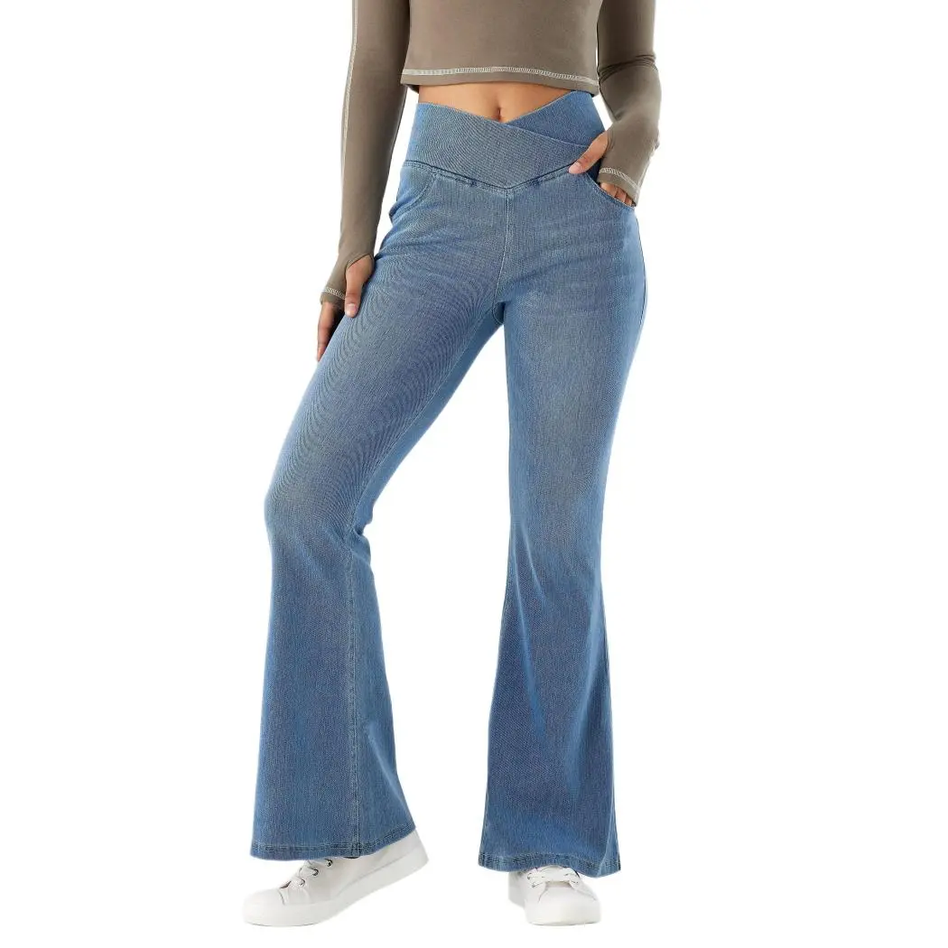 Imily Bela Womens Y2K High Waisted Flare Jeans Stretchy Crossover Waist  Denim Pants