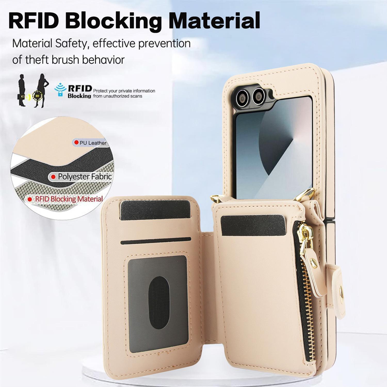 [FREE!SHIP] for Samsung Galaxy Z Flip 6/5/4/3 5G Wallet Case Built-in Crossbody PU Leather Cash Slot Zipper Purse with Credit Card Slot Holder Carrying Handbag Stand Phone Case Hinge Protection Adjustable Lanyard Detachable Strap Wrist for Women Ladies