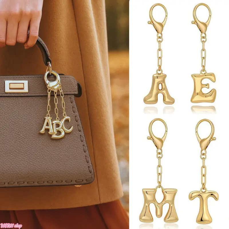 26 Letters Metal Alphabet Keychain Charm | Viral 2026 Minimalist Fashion Bag Pendant, All-match Simple Handbag Ornament, Dainty Stackable Accessory for Daily Backpack Styling Women Holiday Gift