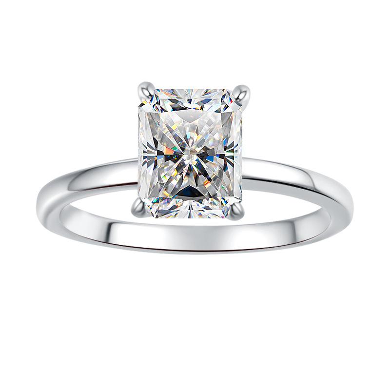 S925 Sterling Silver Radiant Rectangular Ring Synthetic Moissanite Ring 2Carat-448(50%)
