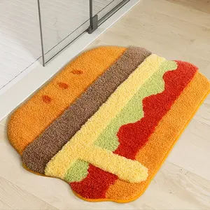 1 Cartoon Burger Non-Slip Bathroom Rug - Colored Plush Irregularly Shaped Bathroom Mat, Water Absorbing and Decorative, Ideal for Valentine's Day Home Decor, Bathroom Rugs