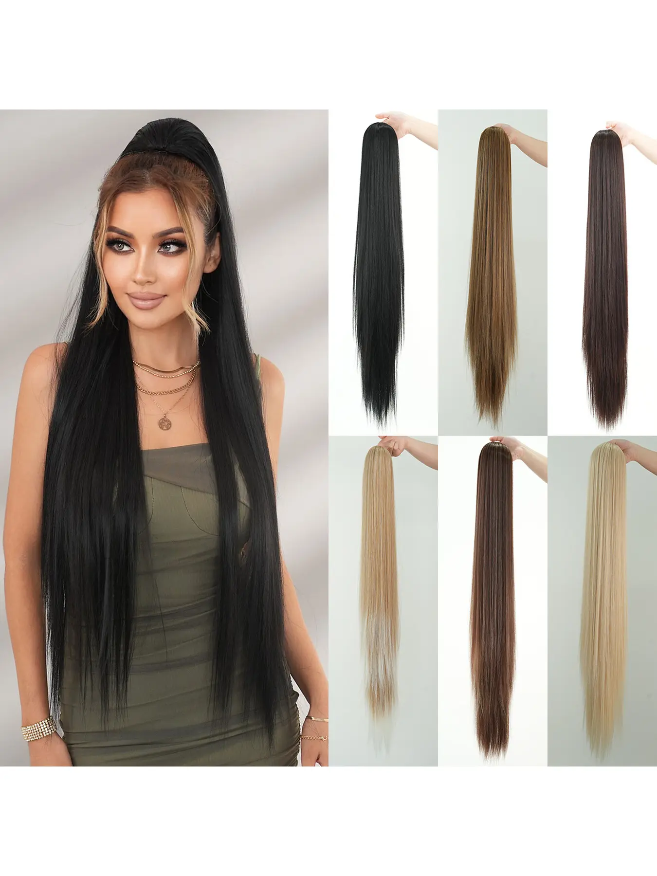 40 Inch Extra Long Straight Ponytail Hair Extension with Adjustable Drawstring Mesh Cap Elastic Comfort Fit for Natural Looking Seamless Blend Stylish Soft Shiny Hairpiece