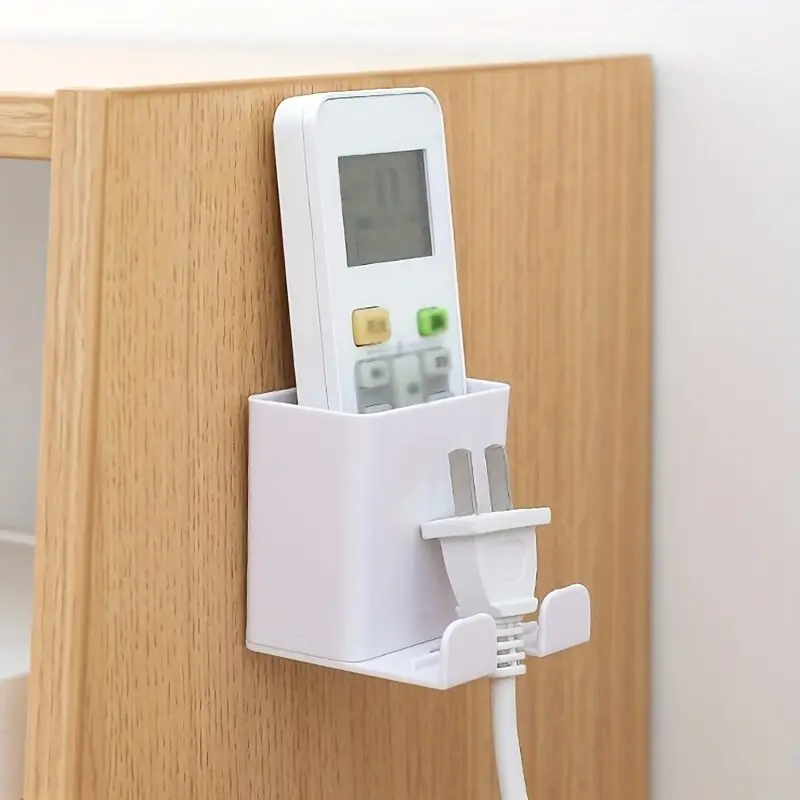 Wall-Mounted No-Drill Remote Control Phone Holder, Living Room Kitchen Bathroom Door Back Desktop Organizer, Phone Stand Storage Box