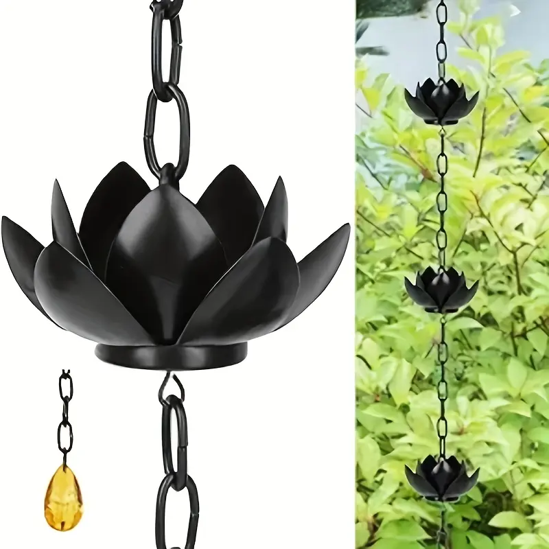 PABHAN 1-Piece Rust-Resistant Metal Outdoor Lotus-Shaped Rain Chain with Drip Cups, Eaves Gutter Alternative, Hanging Home Decor, Efficient Drainage Tool, Special Occasion Gift