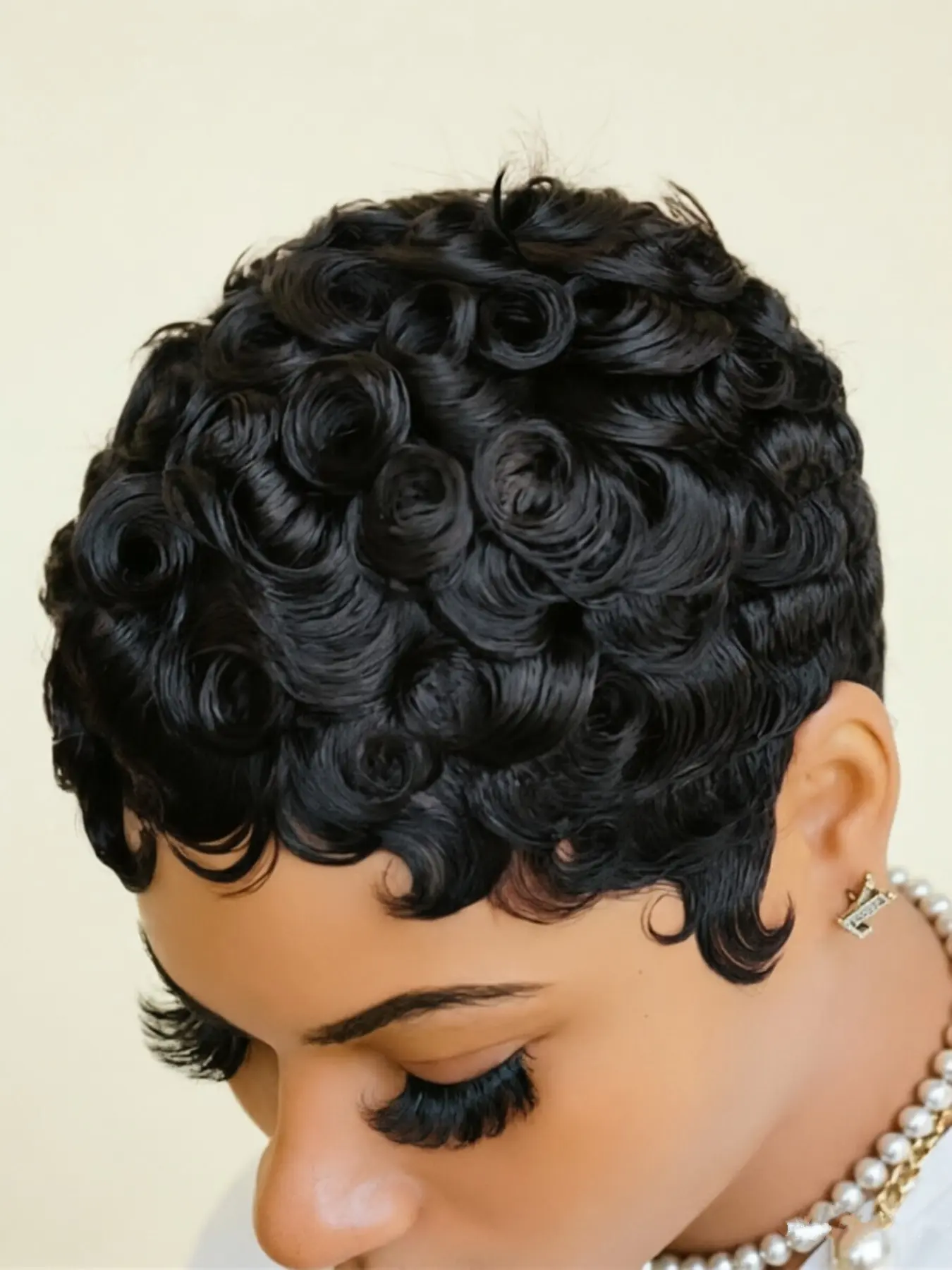 pixie wig  Human Hair Pixie Cut Wig  Short Curly Wavy Wig with Bang Black Color  Elegant Style for Daily Use, Short Hair Wig, Stylish Hairpiece