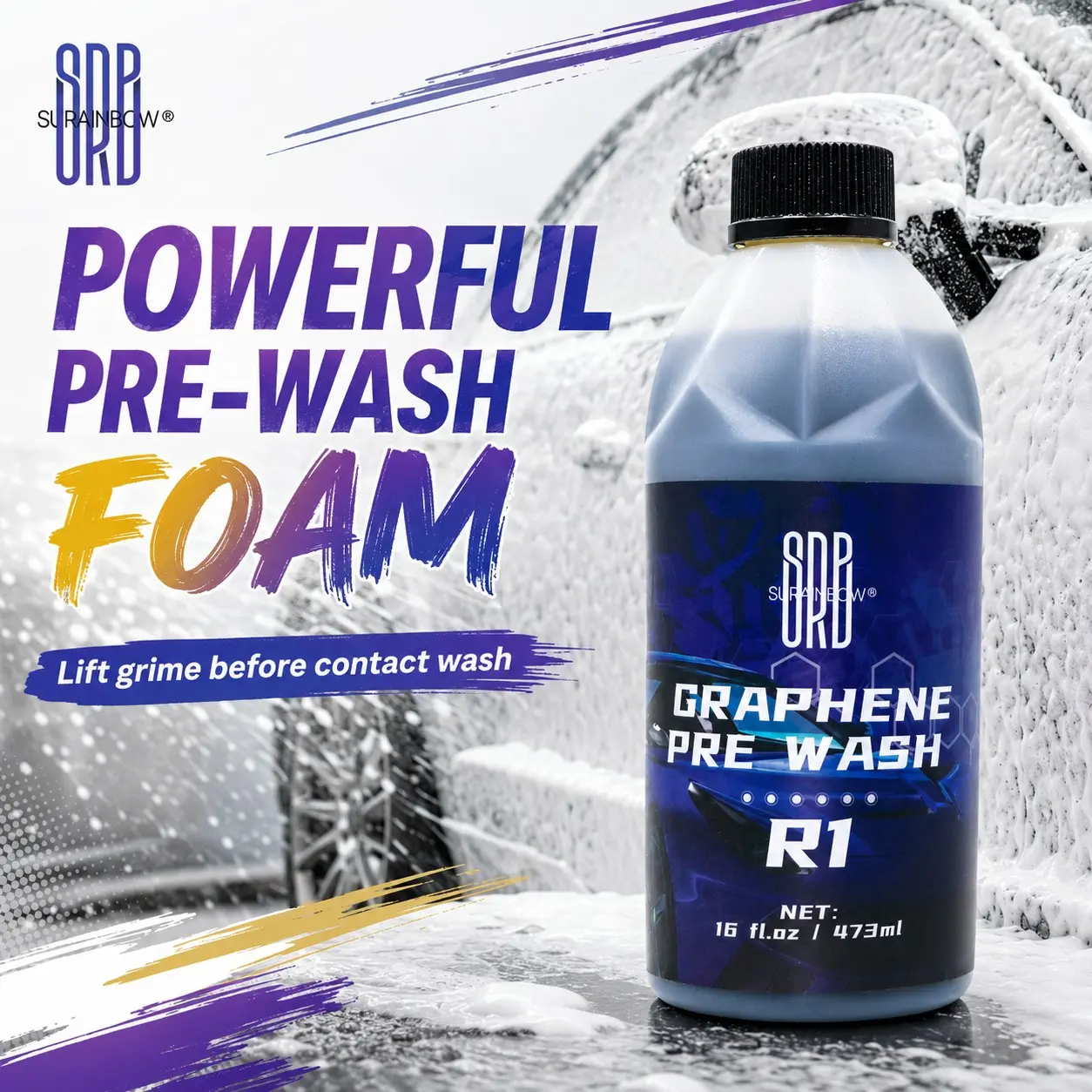 Graphene Car Pre-Wash Solution, 473ML High Foam, Softens Dirt & Road Grime, Ideal for Cars Suvs Trucks, Professional Car Wash Prep