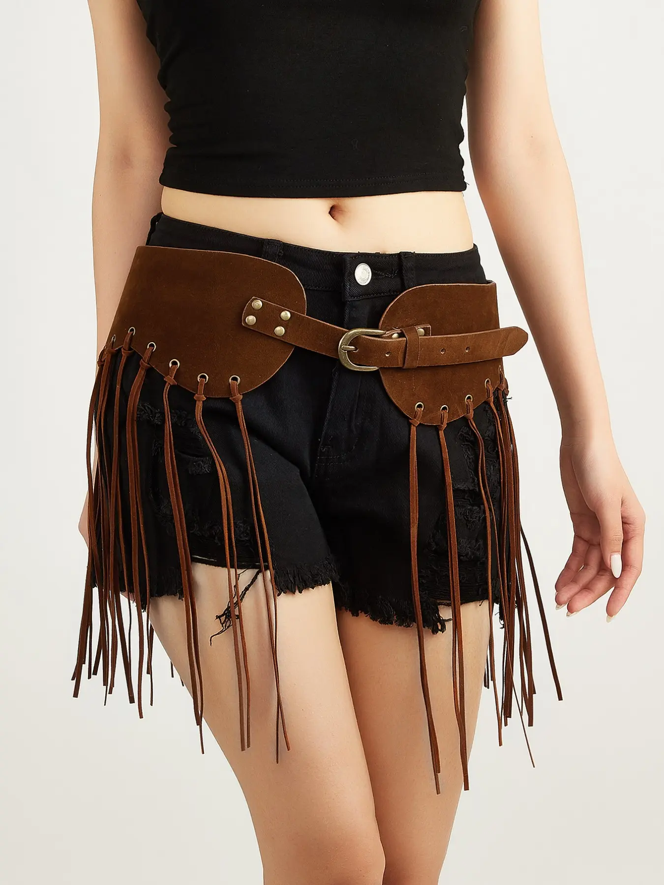 Rivet Fringe Belt for Women, Boho Style Western Retro Y2K Punk Waistband, Perfect for Pants, Skirts, Shirts, Dresses, Daily Wear, Parties, Weddings