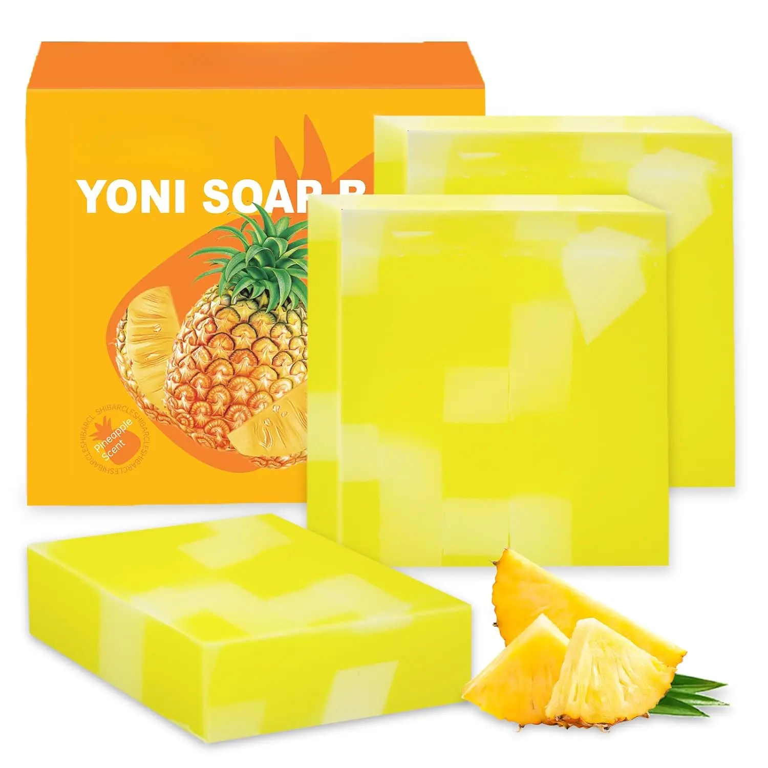 3 PCS Handmade Pineapple Scent Cleansing Soap Bar, pH Balancing Natural Plant Soap with Coconut Oil, Gentle Full Body Cleanser