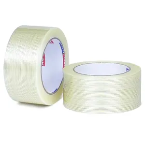 Mono Filament Strapping Tape 2 Inch x 30 Yard, 2 Pack  60 Yards,  Fiberglass Transparent Reinforced Tape for Heavy Duty Packing & Fixing, Binding