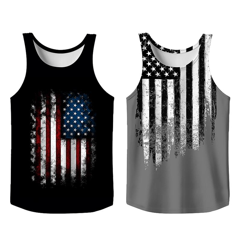 Stylish 2 Pack USA Flag Print Tank Top, Summer Men Clothes Slim Fit Apparel, Trendy T-shirts Big and Tall Gym Workout Running Tee, Comfy Casual Sleeveless