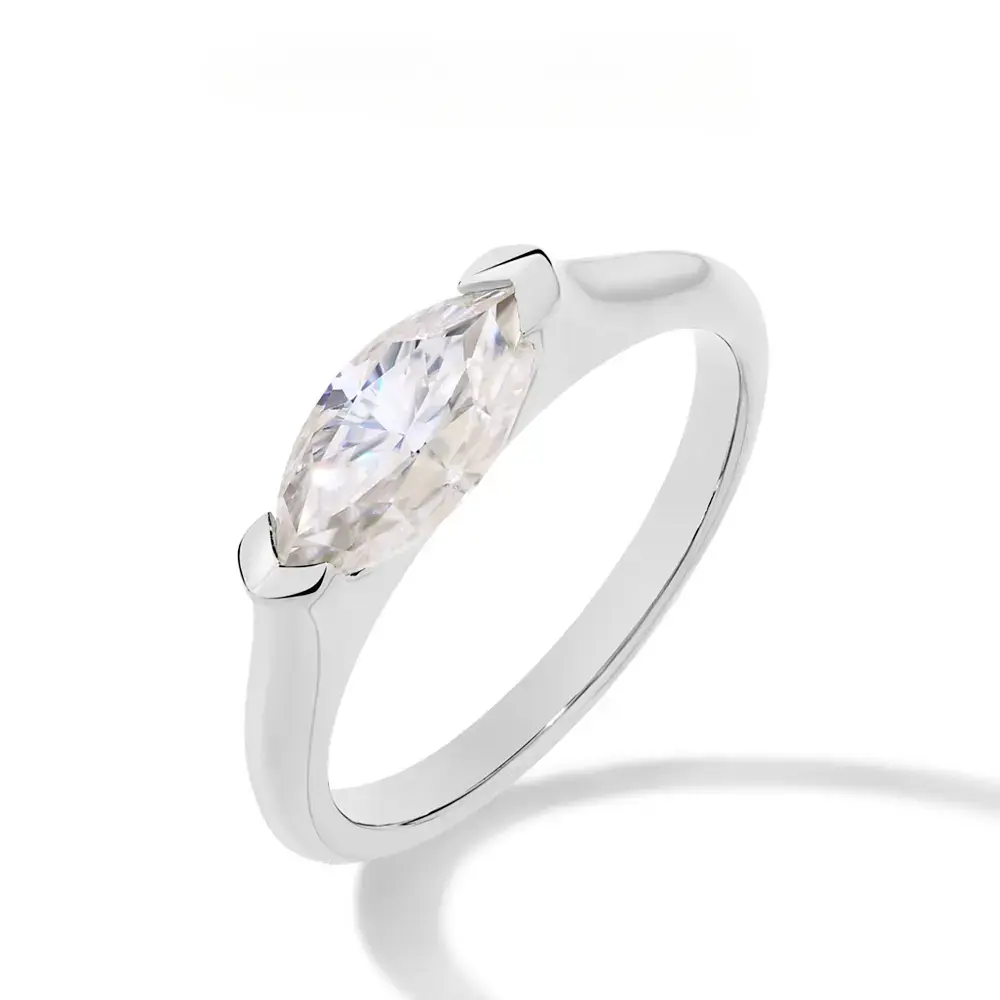 1CT Marquise Shape Synthetic Moissanite Ring 925 Sterling Silver 14K Gold Plated Rings Daily Wear Birthday Present Fine Jewelry Summervibes R135, Elegant Ring, Unisex summerwins