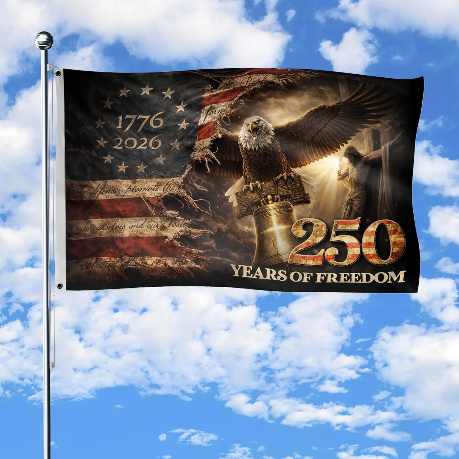 250 Years Of Freedom Flag Christian, 250 Anniversary Usa Banner 3x5 Ft, American Flag With Cross, 250th Anniversary Usa Commemorative Flags,  With Brass Grommets 4