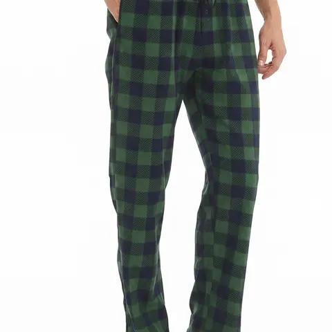 Men's Plaid Print Checked Drawstring Waist Pajama Pants, Casual Soft Comfortable Polar Fleece Elastic Waist Loungewear Trousers for Fall & Winter, Warm Men's Bottoms for Daily Wear
