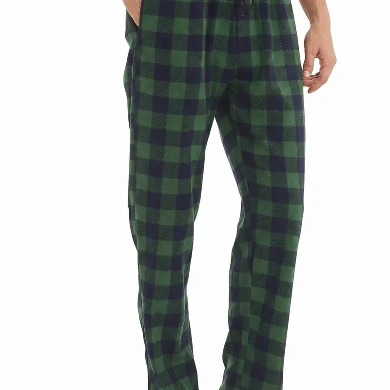 Men's Plaid Print Checked Drawstring Waist Pajama Pants, Casual Soft Comfortable Polar Fleece Elastic Waist Loungewear Trousers for Fall & Winter, Warm Men's Bottoms for Daily Wear