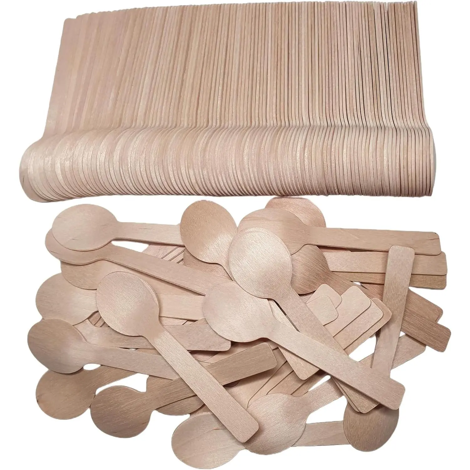 4-Inch Wooden Round Spoons, -Grade Disposable Tableware, Disposable  & Compostable, Suitable for Wedding/Party Desserts, 200-Pack