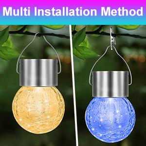 12Pack Outdoor Hanging Solar Lights - Cracked Glass Solar Lights Waterproof LED Decorative Ball Lights Tree Solar Powered Globe Lights with Hook for Garden Yard Fence Christmas Decoration