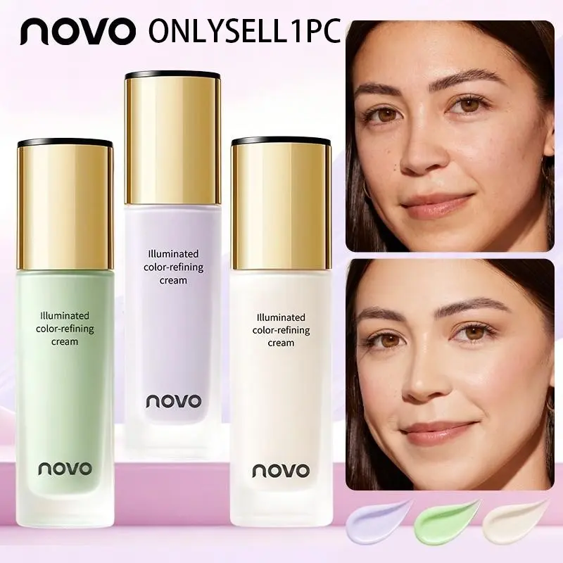NOVO 3 Shades Color Refining Correction Primer Cream Oil Control Pore Blurring Makeup Base Primer Portable Travel Face Primer Gift for Valentine Spring Break Songkran Halloween Christmas Daily Makeup