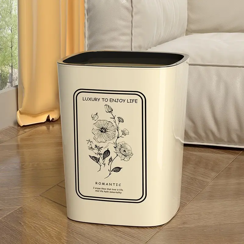 Home Trash Can for Bedroom Living Room, Large Capacity Kitchen Bathroom Toilet, Simple Press Ring High Aesthetic Storage Bin New