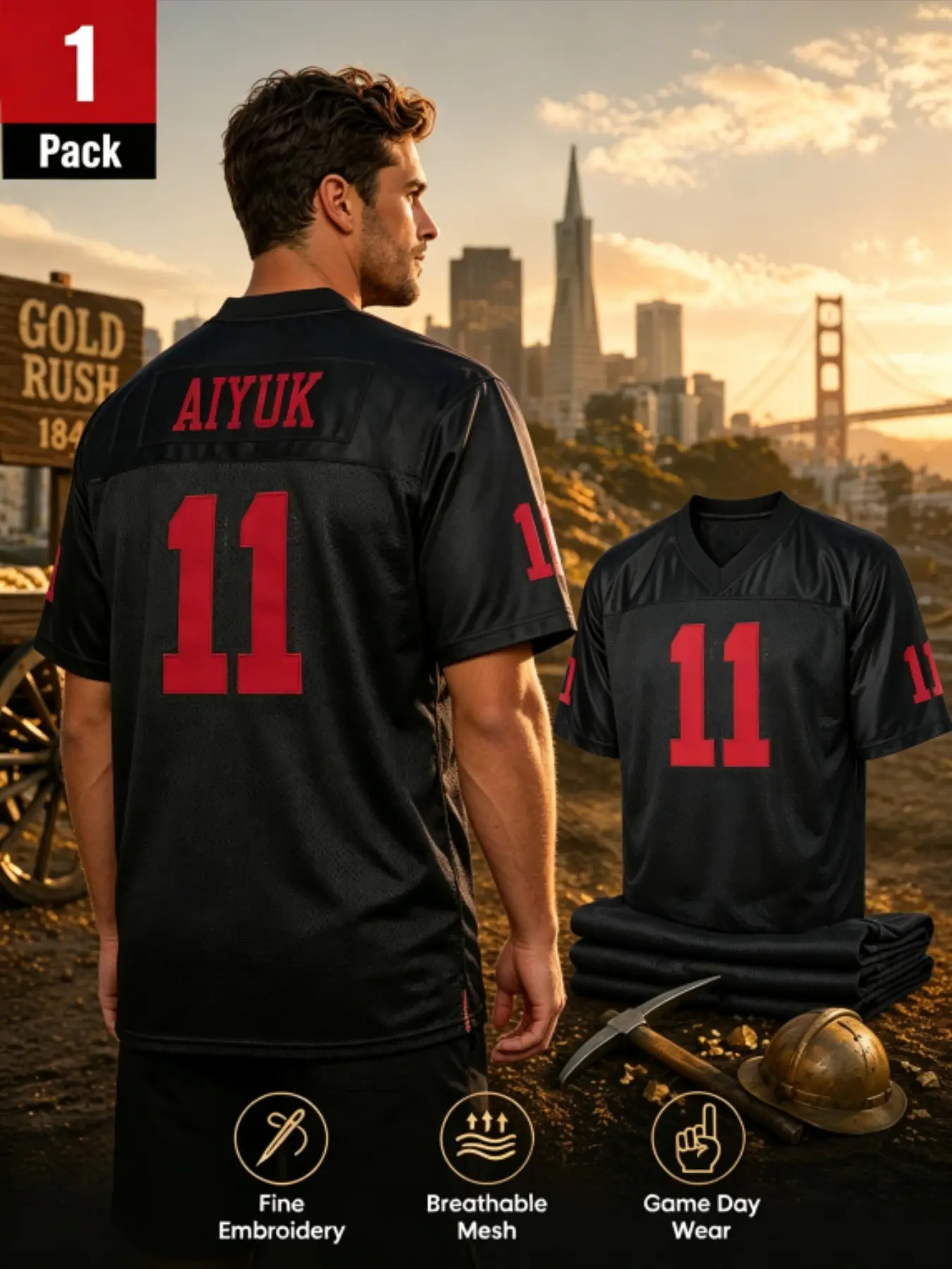 Unisex #11 Football Jersey Sports Clothing Premium Stitched Embroidery Breathable Mesh V-neck Short Sleeve Black Red Available Casual Game Day Fan Apparel for Men and Women