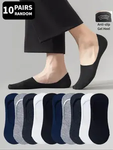 10-Pair Assorted Colors Men's Extra Large Size Heel-Glued Anti-Slip Ultra-Low Cut Invisible Casual Boat Socks for Daily Wear or Sports Non Slip Socks Sock Sets