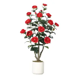 Realistic Artificial Camellia Tree – Lifelike Faux Plant with Silk Flowers – Decorative Potted Greenery for Home, Office, Living Room, Patio, Wedding & Events