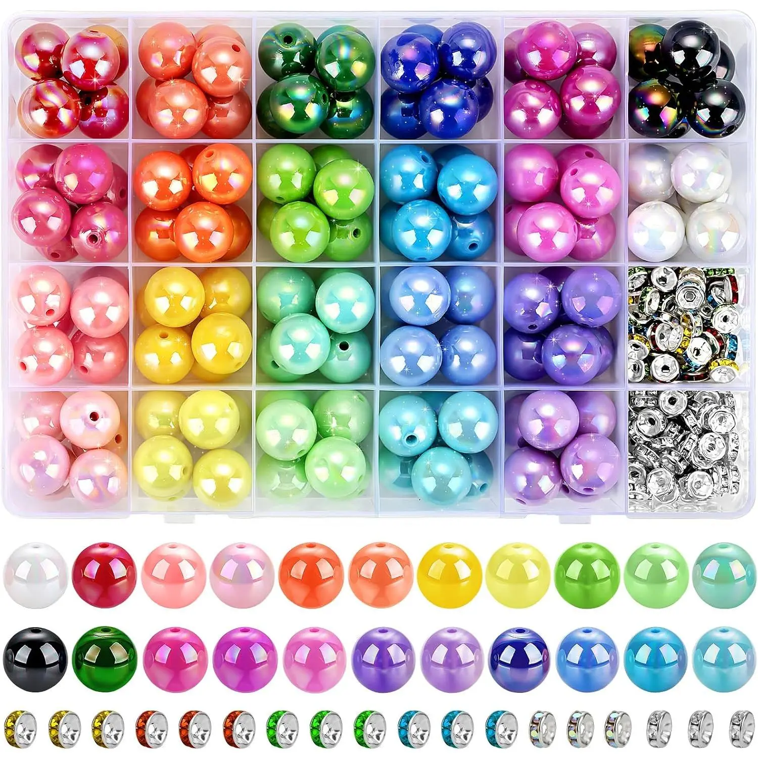 232 count Beads for Pens,   Focal Beads for Beadable Pens, 16mm Rainbow Chunky Bubblegum Bead with Rondelle Spacer Bead for Keychains DIY Craft Bracelets