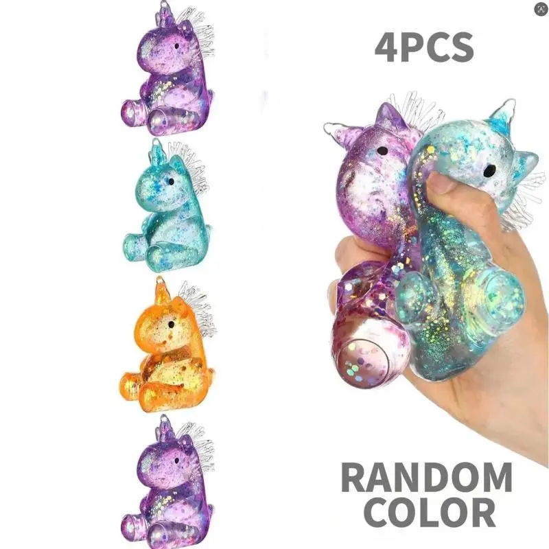 4-Pack Unicorn Malt Sugar Stress Balls, Random Colors, Adult & Kids Sensory Relief Toys, Soft Gel Party Gifts, Anxiety-Reducing Hand Pressure Toys